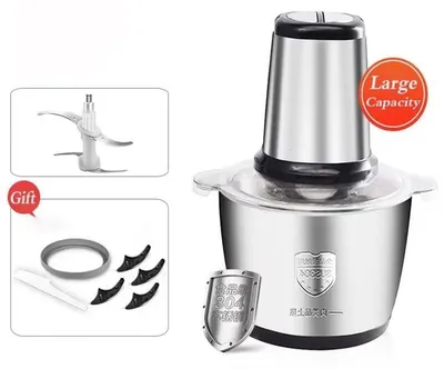 Produktbild von Elektrischer Fleischwolf - 2L Küchenmaschine - 250 W - Edelstahlschüssel - Gemüseschneider - EU Stecker - Schwarz