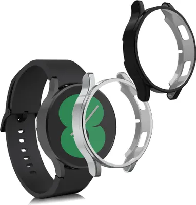 Produktbild von kwmobile 2x Silikon Hülle für Samsung Galaxy Watch 4 (40mm) Schutzhülle - Fullbody Display Cover Set aus Silikon - Schwarz Silber