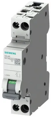 Image de Disjoncteur Siemens 230 V 6 kA, 1+N pôles/1 TE C25 5SL60257