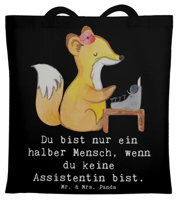 Produktbild von Mr. & Mrs. Panda Jutebeutel Assistentin Herz - Schwarz - Geschenk, Schultasche, Laptoptasche, Shopping Tasche, Uni, Tote Bag