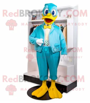 Obrázok produktu pre Maskot spoločnosti REDBROKOLY je azúrová kačka oblečená v nohaviciach typu Capri a s kravatovou sponou