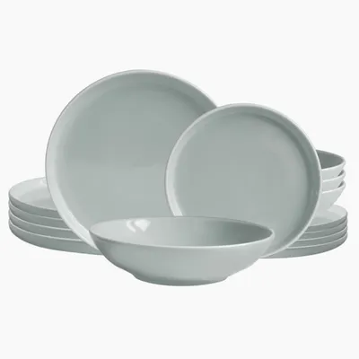 Produktbild von ECHTWERK 12-teiliges Vintage Tafelservice "Nerea" Nature-Design, für 4 Personen, Pastellfarbenes Geschirrset aus Steingut , Grau