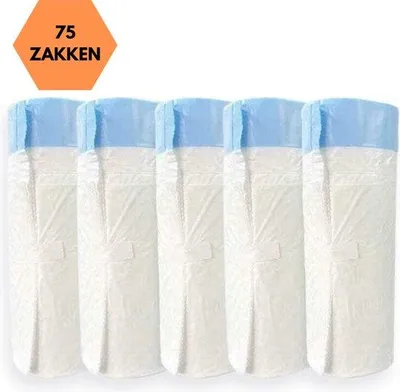 Productafbeelding van JustValue Kattenbakzakken Uitsluitend Voor Automatische Kattenbakken - 5 rollen - 15 stuks Per Rol - Geschikt voor 65L Kattenbakken