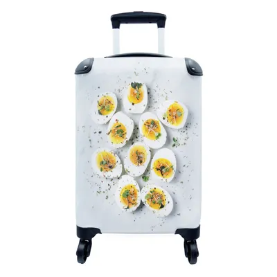 Produktbild von MuchoWow® Koffer Handgepäck Trolley Rollkoffer Kleine Reisekoffer mit 4 Rollen - Gekochte Eier - Cabin Size < 55x40x23 cm & 55x40x20 cm - Fotokoffer - Kabinenkoffer - Boardgepäck - Reise-Box - Reisekoffer - Reisegepäck - Koffer mit Bild - Trolley für Kinder