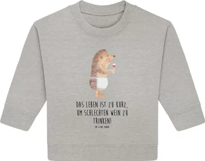 Produktbild von Mr. & Mrs. Panda Organic Baby Pullover Igel Wein 12. - 18. Monat - Heather Grey - Geschenk, trinken, Weinglas, Bullover, Spruch, Weißwein, Rotwein, Lustige Sprüche