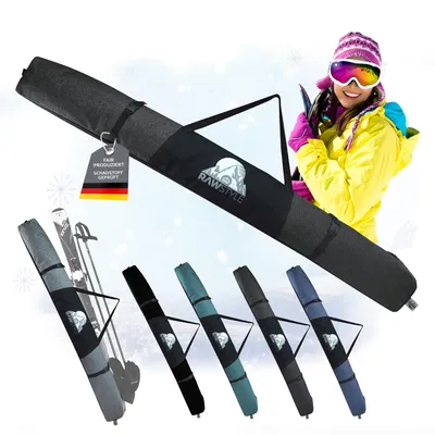 Produktbild von Skitasche Skisack für Ski 160cm 180cm und Skistöcke Skibag Skicover Modell 3 (schwarz meliert 160)