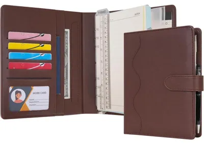 Productafbeelding van Dagboek A5, geruit, van Polyurethanleer, navulbaar, ringband, met pen, koffie