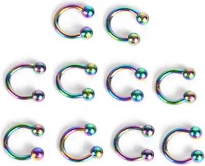 Produktbild von 10 Stück Edelstahl Hufeisen Bar Lippe Nase Septum Ohrring Ohrstecker Body Piercing-Bunt,8mm