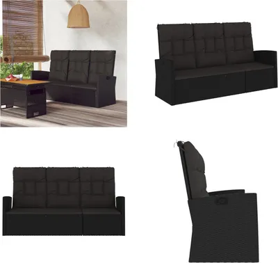 Immagine prodotto di vidaXL Panca da giardino con funzione reclinabile e cuscini neri 173cm in poly rattan - Panca da giardino - Panche da giardino - Panchina - Panca da esterno