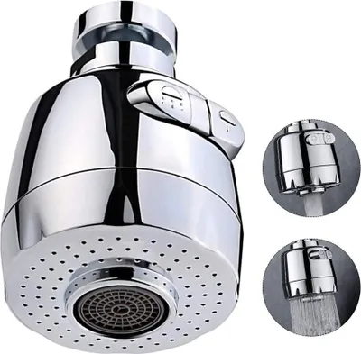 Produktbild von 360° Drehbarer Wasserhahn Sprühkopf,  Küchenbrause Beweglicher Wasserhahn Sieb Wassersparblase Spritzwassergeschützt, Silber