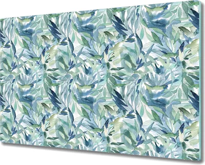 Produktbild von Glas-Herdabdeckplatte Glaskeramikkochfeld-Abdeckung Spritzschutz - 80x52 cm - Blaue Grüne Blätter