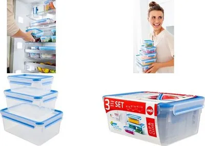 Produktbild von Emsa Clip & Close 3Er Set Frischhaltedosen, 1,0 / 2,3 / 3,7 L, 508567