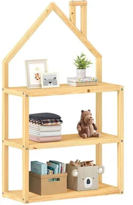 Image de Bibliothèque en bois massif pour chambre d'enfant, avec trois grandes étagères
