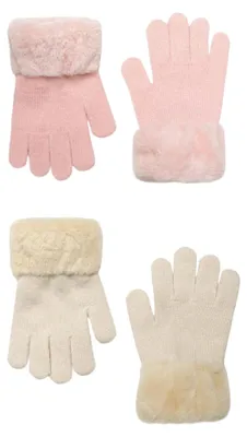 Image de Minoti - Gants d'hiver pour enfants, fourrure synthétique (lot de 2) MN153 (11-14 ans) (rose/crème)
