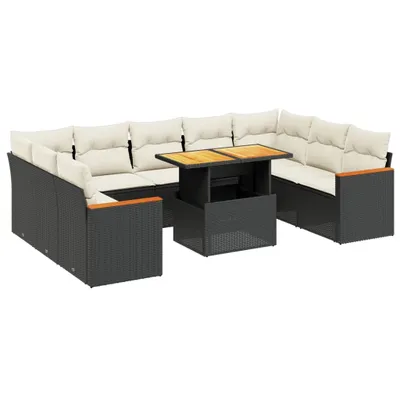 Produktbild von vidaXL 10-tlg. Garten-Sofagarnitur mit Kissen Schwarz Poly Rattan