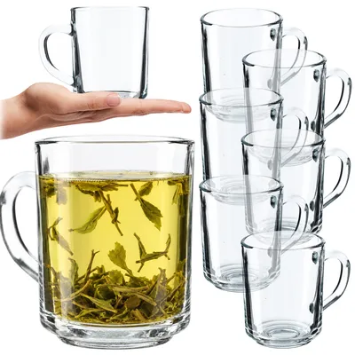 Obrázek produktu pro KADAX sklenice na čaj "Pazin", sklo s uchem, sklenice na džus, čaj, kávu, 240 ml, 6 kusů