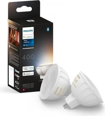 Zdjęcie produktu dla Żarówka LED Smart, Philips Hue MR16, Białe Światło, Bluetooth, Zestaw 2 szt., Współpraca z Aplikacją i Sterowaniem Głosowym