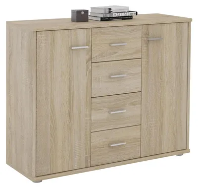 Produktbild von Sideboard JAMIE Kommode Büromöbel mit 2 Türen und 4 Schubladen in Sonoma Eiche