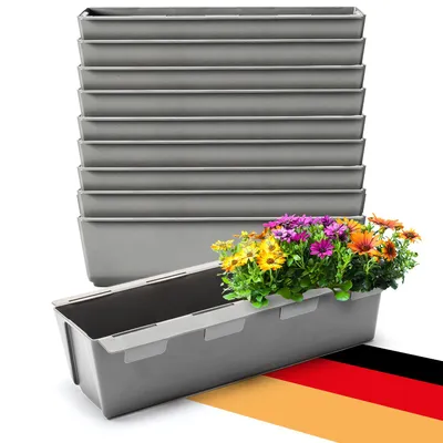 Produktbild von BigDean 10er Set Paletten Blumenkästen - Einsatz - mit Hängesystem zum Einhängen - 37cm Beton-grau - Pflanzkasten für Europalette Balkonkasten