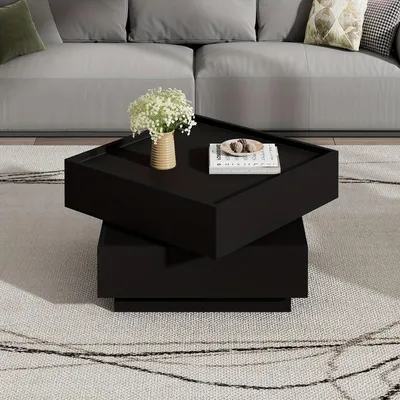 Produktbild von Couchtisch - Beistelltisch - Drehbarer Tisch - Wohnzimmertisch - Couchtisch - Schwarz - 360° drehbare Tischplatte