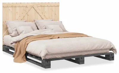 Immagine prodotto di Letto in legno massiccio con testiera grigia 140x200 cm in pino