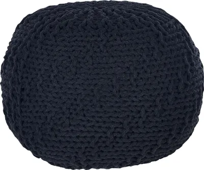 Zdjęcie produktu dla BELIANI Puf czarny bawełniany 50 x 35 cm okrągły dziergany pleciony podnózek z wypełnieniem