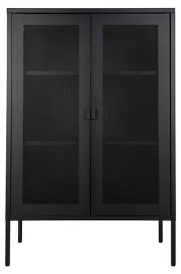 Produktbild von Melbourne Kleiderschrank aus schwarzem Stahl mit 2 Gittertüren, 80×40×120 cm