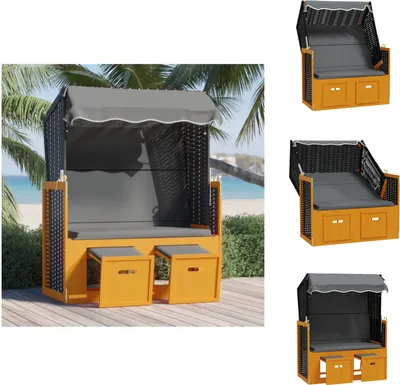 Produktbild von vidaXL Strandkorb mit Dach Poly Rattan & Massivholz Schwarz Anthrazit - Sonnenliegen