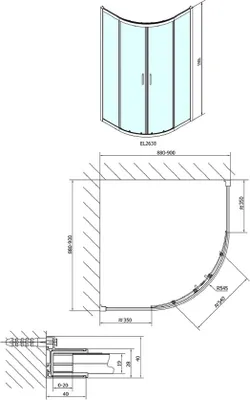 Productafbeelding van Polysan EASY douchecabine, kwartcirkel, 900x900 mm, "Brick" glas