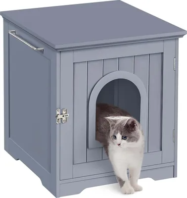 Produktbild von Katzenhaus Katzenhöhle Geschlossene Katzentoilette Mit Eingang & Handtuchhalterung Katzenklo Schrank Für Katzen Hunde Haustier 48,5 X 51 X 51,5 Cm, Grau – Grau