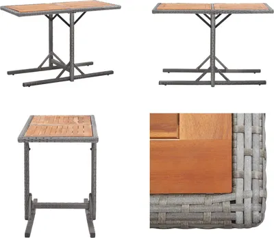 Image de vidaXL Table de jardin Anthracite Poly rotin et bois massif Acacia - Table de jardin - Table d'extérieur - Tables d'extérieur