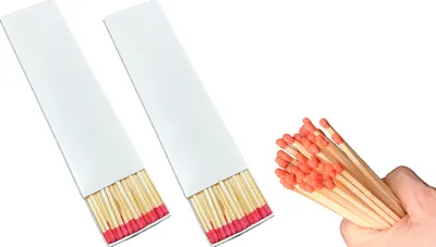 Produktbild von jameitop® 2 XL Packungen Streichhölzer OHNE Druck/WEIß Schachteln zum Gestalten, roter Zündkopf, 200MM Hölzer = 80 Zündhölzer im Set