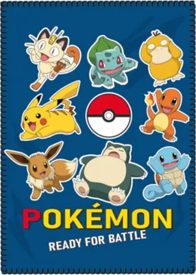 A collage of popular Pokemon characters arranged on a blue background with the Pokemon logo and tagline.