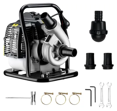 Produktbild von Wiltec Benzin Wasserpumpe 1,4 kW Gartenpumpe mit 15 m³/h Durchfluss, Garten Pumpe mit 2-Takt-Motor, Motorpumpe zur Bewässerung und zum Aus- bzw. Abpumpen
