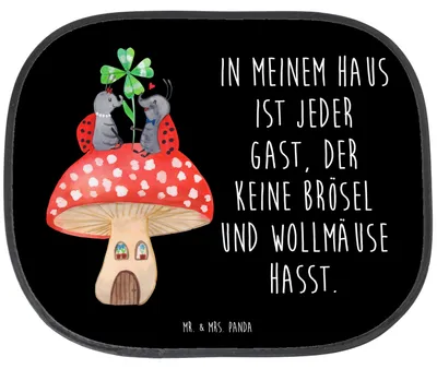 Produktbild von Mr. & Mrs. Panda Autoscheiben Sonnenschutz Marienkäfer Fliegenpilz - Schwarz - Geschenk, Sonnenblende Auto, Fürs, Haus, Fleigenpilzhaus, Autoscheibe, Zuhause, Fenster