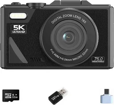 Produktbild von INF 5K Ultra HD Digitalkamera - Schwarz, 75MP, 18x Zoom, WiFi, 32GB Karte