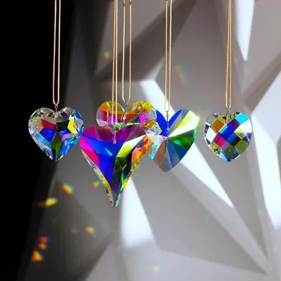 Imagen del producto de 5 colgadores de cristal con forma de corazón para decorar