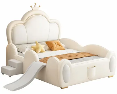 Produktbild von Beiges Kinderbett Bett mit Rutsche und Treppe für Mädchen Prinzessin
