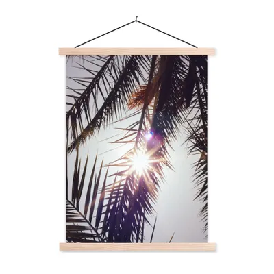 Produktbild von MuchoWow® Textilposter Palmwedel - Sonne - Sommer 120x160 cm mit holzfarbenen Rahmen - Plakatkarton