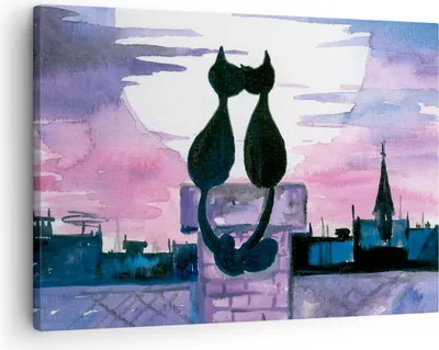 Produktbild von Bild auf Leinwand - Leinwandbild - Katzen Dach Liebe Tier - 70x50cm - Wand Bild - Wanddeko - Leinwanddruck - Bilder - Kunstdruck - Wanddekoration - Leinwand bilder - Wandkunst - AA70x50-2970