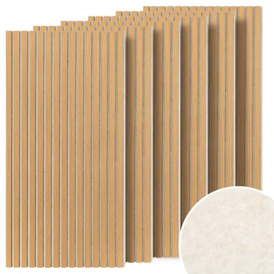 Produktbild von Vigevee 6er Set Akustikpaneele 120×60 cm, Eiche 2240S, hellbeiger Filz, MDF-Lamellen, NRC 0,8