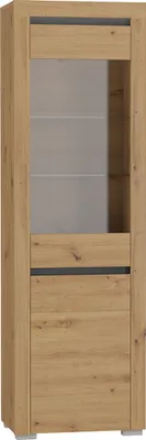 Produktbild von Vitrine Kasla mit 2 Türen, Holzoptik und Anthrazitgrau, 195cm