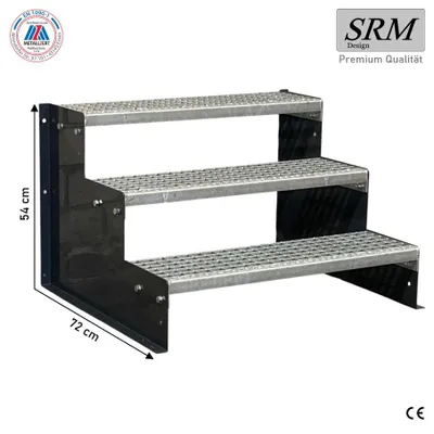 Obrázek produktu pro 3stupňové volně stojící schodiště model 2 volně stojící antracitové schodiště ocelové schodiště výška stupně 18 cm, šířka 70 cm, výška 54 cm bez zábradlí