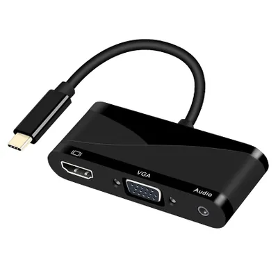 Image de 3 en 1 USB 3.1 Type-C vers HDMI 4K@60Hz, VGA et prise audio 3.5mm, noir, HOPE R