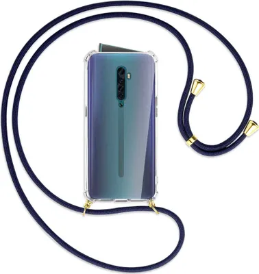 Produktbild von Handykette Backcover-Schutzhülle mit Band (Metall goldfarben) für Oppo Reno2 - dunkelblau