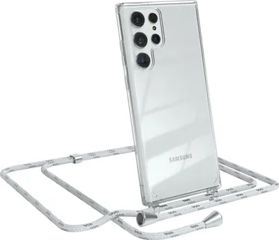 Produktbild von EAZY CASE Handykette kompatibel mit Samsung Galaxy S22 Ultra 5G, Handyhülle mit Umhängeband, Handykordel, Schutzhülle Clear, Band in Weiß