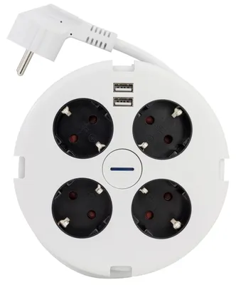 Produktbild von REV Steckdosenleiste PowerDisc -4-Fach, 2X USB & Schalter, 1,4m, weiß