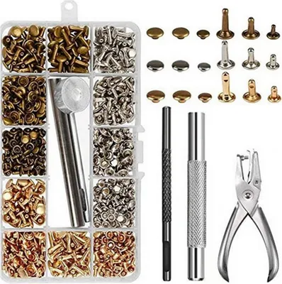 Obrázek produktu pro 300 sad kožených nýtů Double Cap Rivet Tubular Metal Studs s děrovacími kleštěmi Upevňovací sada nástrojů pro DIY kožená řemesla