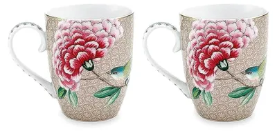 Produktbild von 2er Tassen-Set Blushing Birds | Khaki - 350 ml