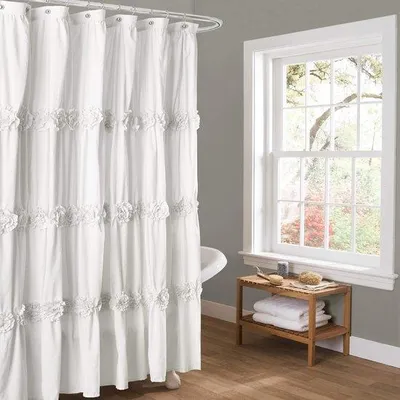 Produktbild von Duschevorhang mit Rüschen, Polyester, weiß, 180x180 cm